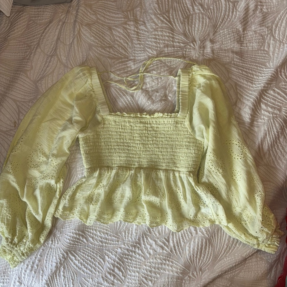 American Eagle Outfitters Yellow Smocked Peplum Blouse